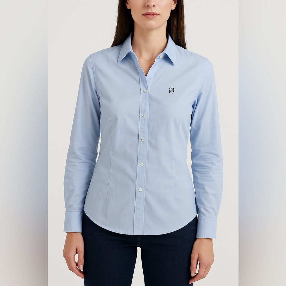 Carolina Herrera Women's Classic Oxford Light Blue Button Down Shirt Size 38